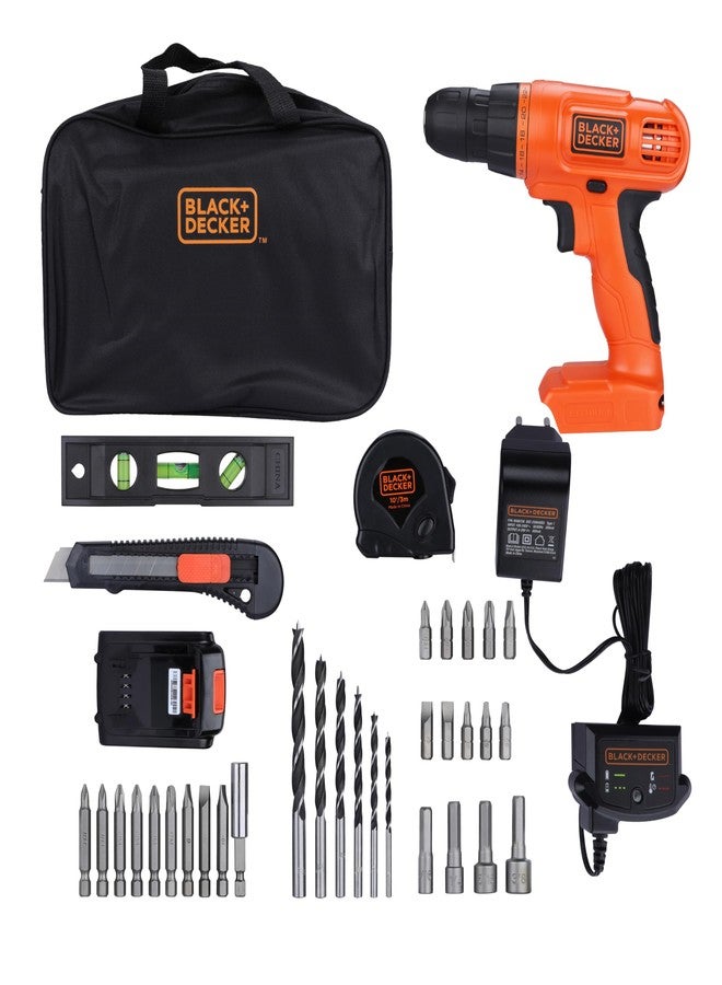 BLACK+DECKER BDCD120VA-IN 20V Li ion Cordless MAX Drill/Driver & Home Tool Kit, 10mm chuck size, 34 Piece set, Orange, 1 year warranty - Image 1